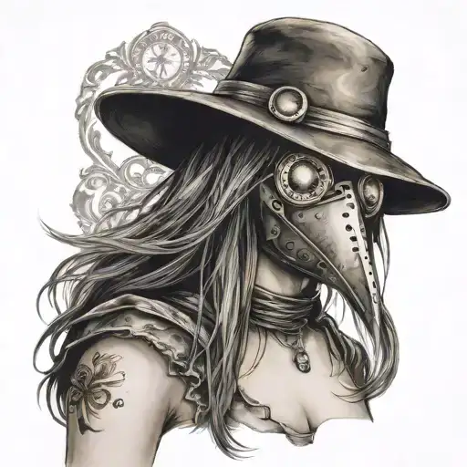 Beautiful Girl In A Plague Doctor Suit With Death Mask