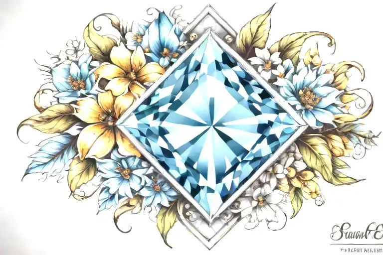 Diamond Shape Topaz Gemstone Surrounded By Curved Flowers