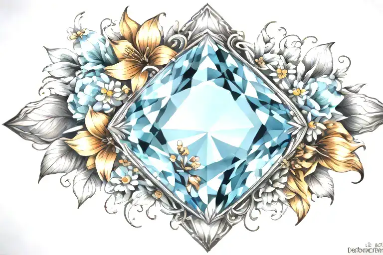 Diamond Shape Topaz Gemstone Surrounded By Curved Flowers