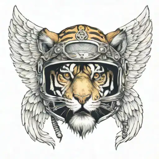 Tiger Head With Jet Motorcycle Helmet And Angel Wings