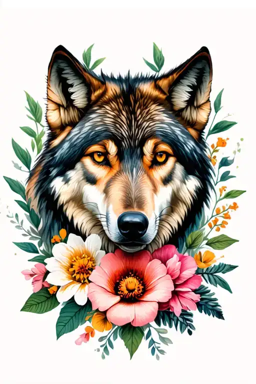Wolf And Flowers