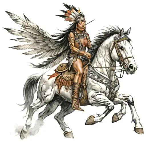 Beautiful Native American Female Warrior Riding A Horse