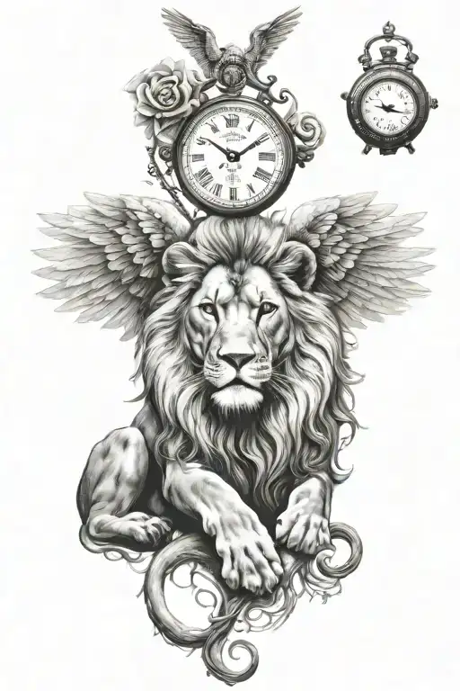 Lion And Watch With Angel And Eyes Looking