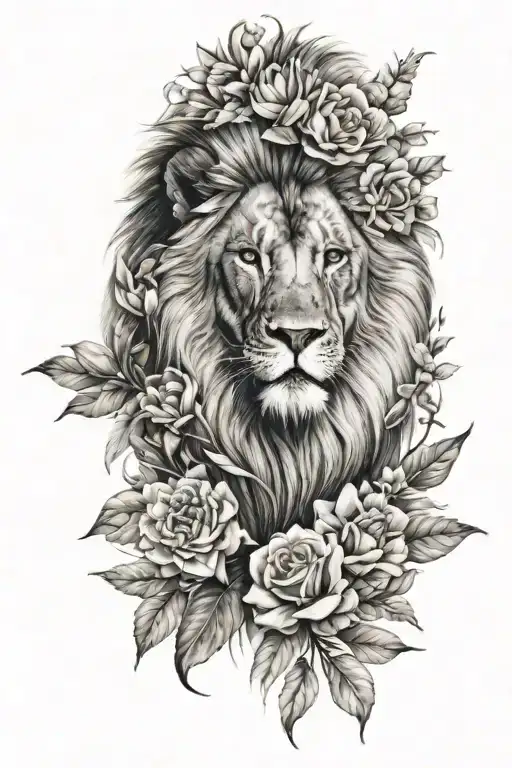 Lion And Flowers