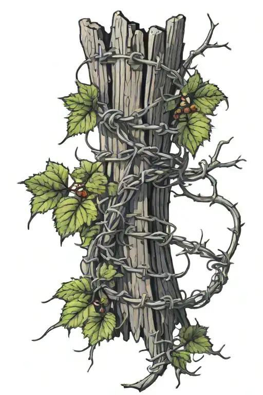 Poison Oak Wraping Around Barbed Wire Coming