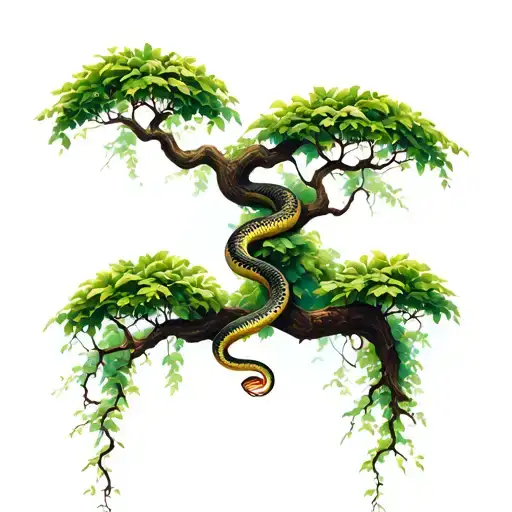 Big Pretty Jungle Tree With Vines A Snake In The Tree Detailed