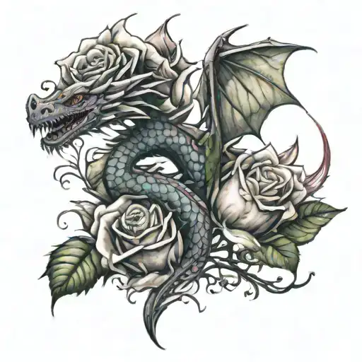 Dragon Wrapping Around A Rose Growing