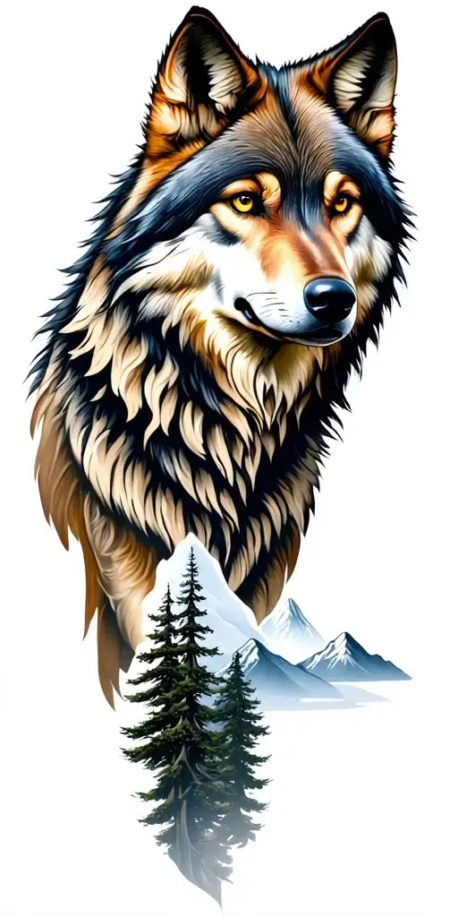 Wolf And Mountains And Trees