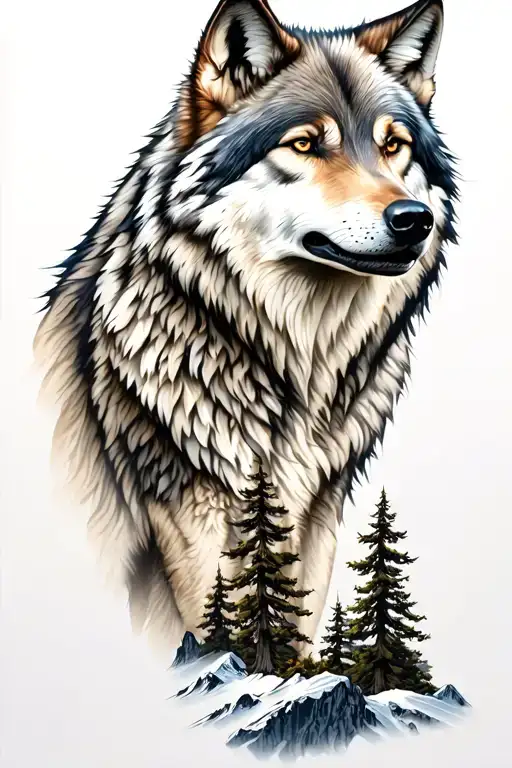 Wolf And Mountains And Trees