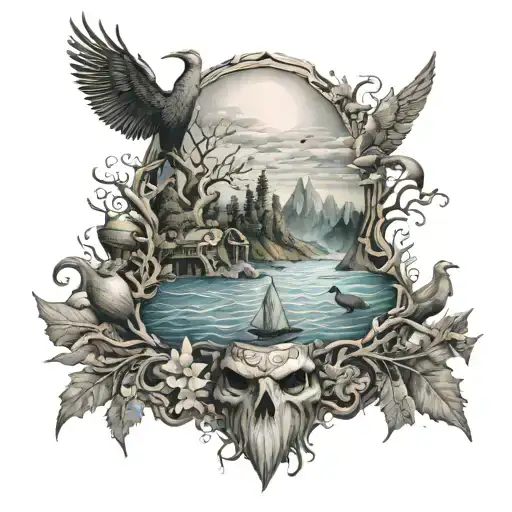 Viking Mythology Inspired Tattoo Featuring Ocean Animals And Family Roots