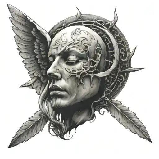 Angle With No Face With Sun Moon