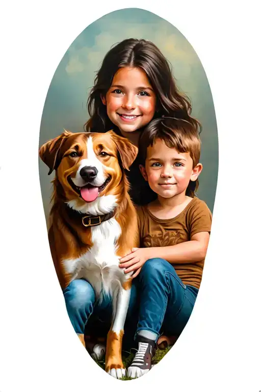 Wife Son And Dog Sitting