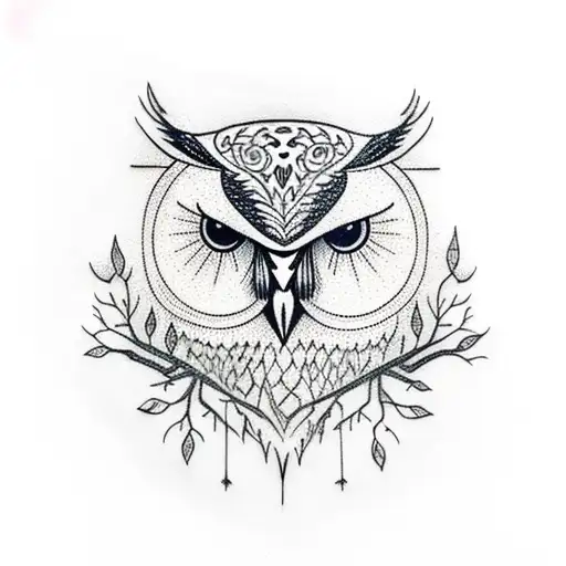 Owl And Trees With Moon