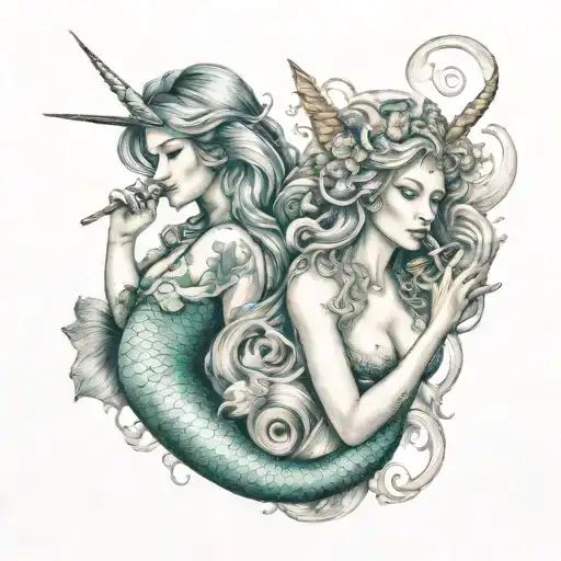 A Mermaid And Unicorn Smoking A Joint