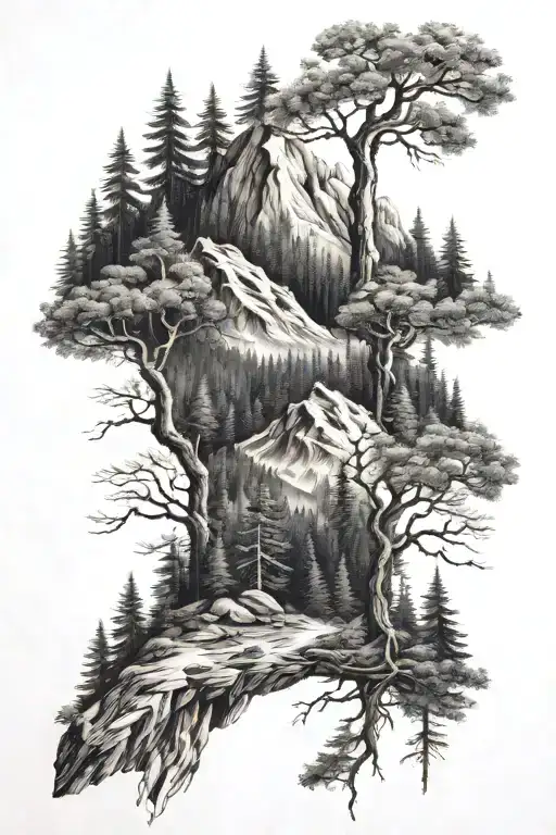 Forest With Mountain Landscape