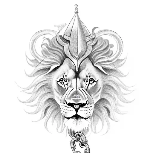 Head Of A Lion With A Horn And A Chain Circle On The Background