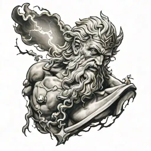 Zeus With Lightning Realistic Portrait