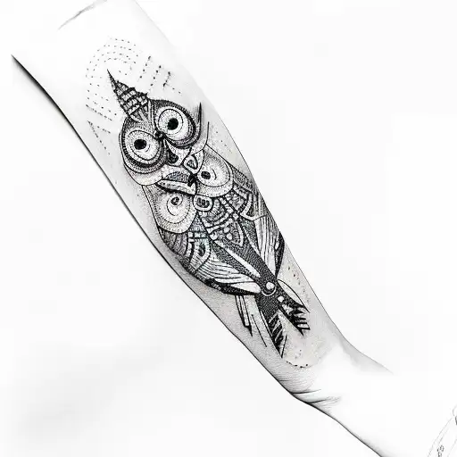 A Tattoo Of An Owl And An Arrow