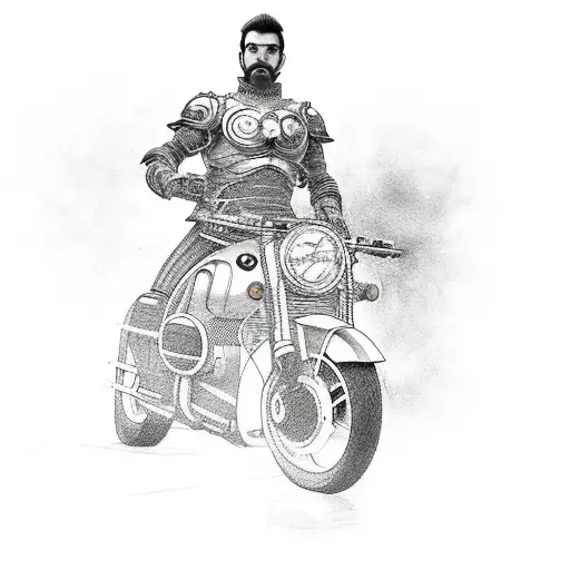 A Futuristic Warrior Riding A Bmw Motorcycle Through A Fantasy Landscape
