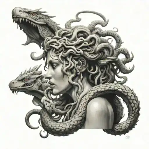 Medusa With Dragons Instead Of Snakes Crawling