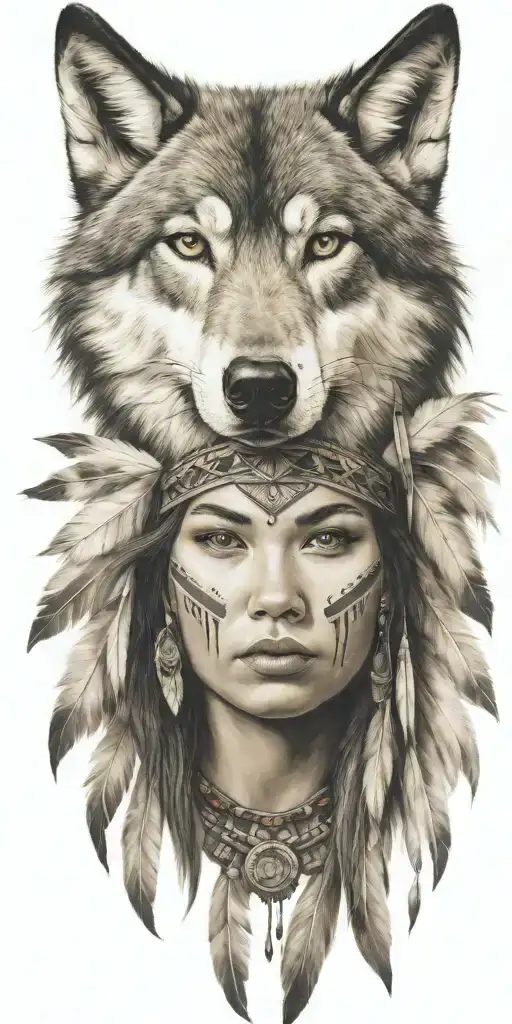 Young Adorable Native American Woman Wolf