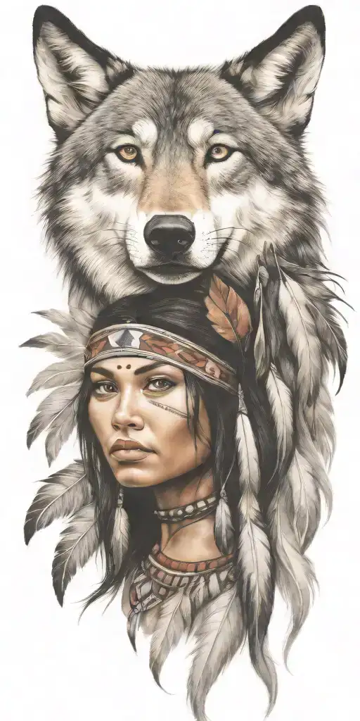 Young Adorable Native American Woman Wolf