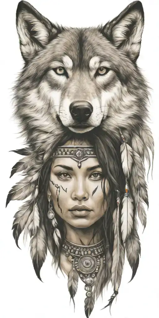 Young Adorable Native American Woman Wolf