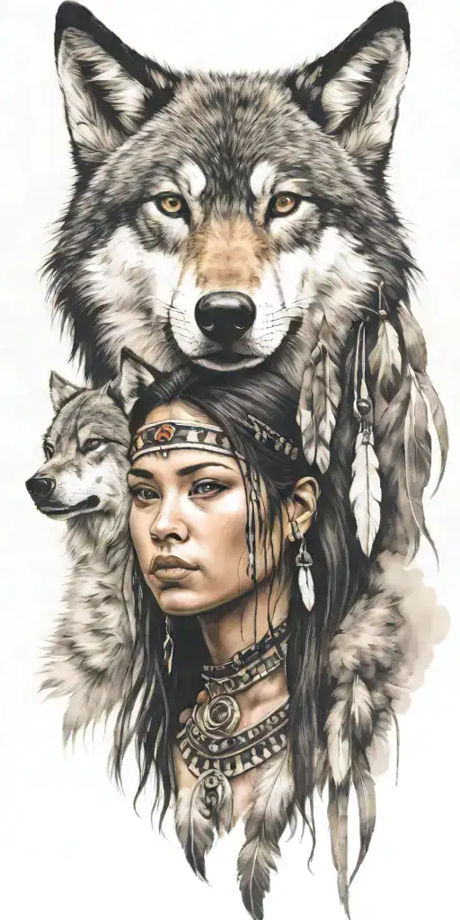 Young Adorable Sioux Woman Wolf