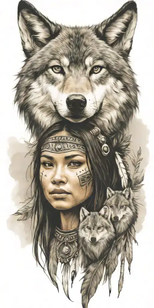 Young Adorable Sioux Woman Wolf
