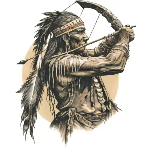 Native American Shooting Bow And Arrow Old West Sunset