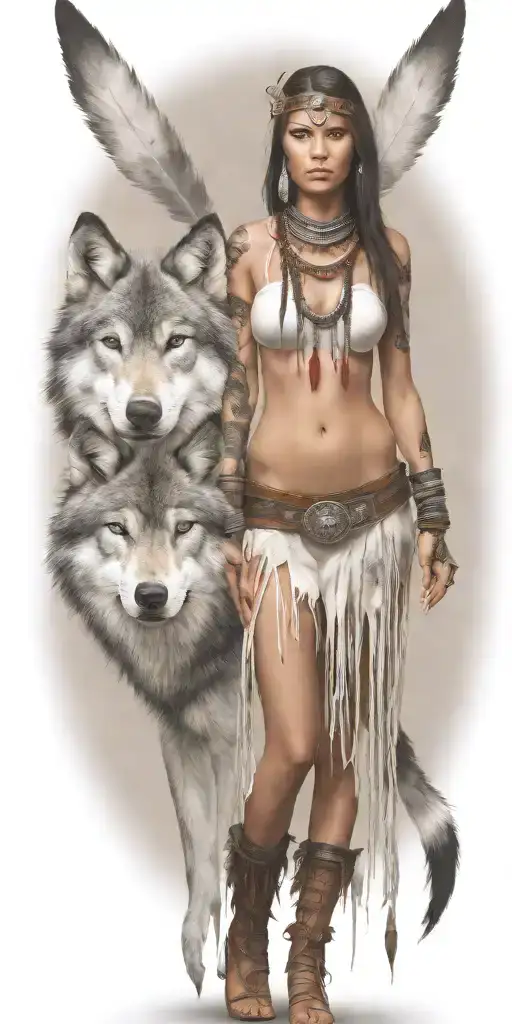 Young Adorable Cheyenne Woman Full Body Wolf