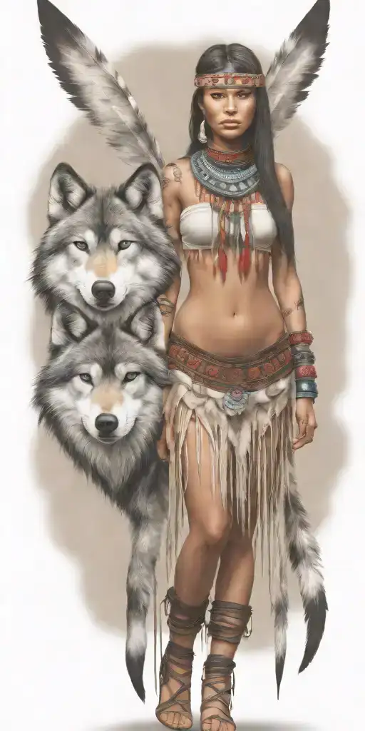 Young Adorable Navajo Woman Full Body Head Dress Wolf