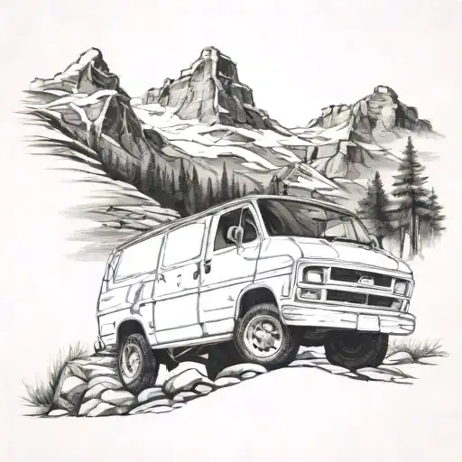 Chevy Van In A Rocky Mountain Scene