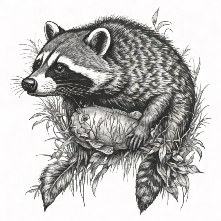 Full Body Raccoon River Fish Forest