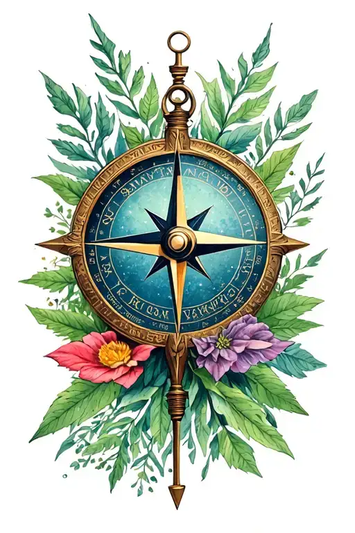 Compass Incorporating Elemnts Of Nature And Christianity