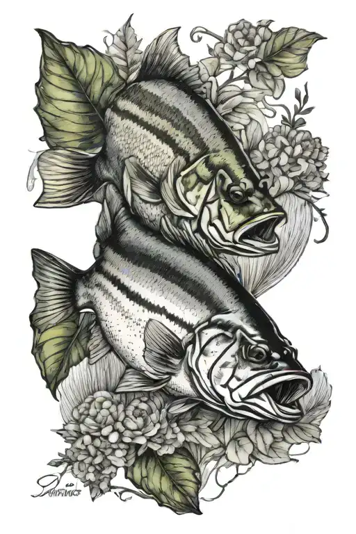 Largemouth Bass With Nature Outline