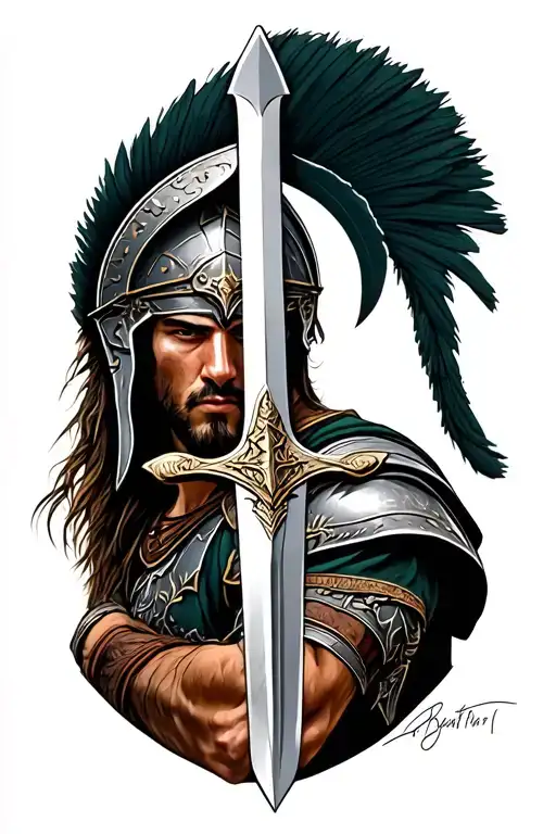 Spartan Warrior Holding Sword