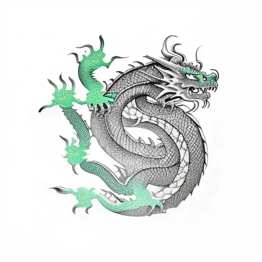 Green Dragon Sleeve With Black With White Checkered Design