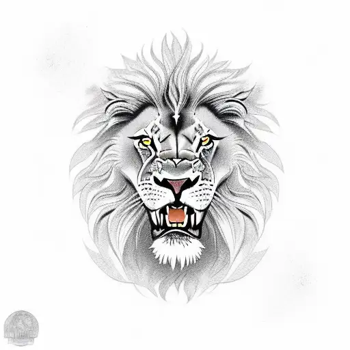 A Lion Roaring In Front Of A Motorcycle Silhouette