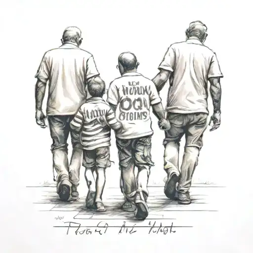 Father And 2 Sons Holding Hands Walking To Watch And Inscription