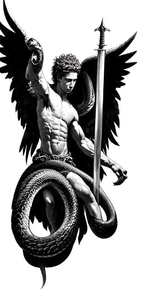 Archangel Michael Fighting A Snake Coiled With A Sword