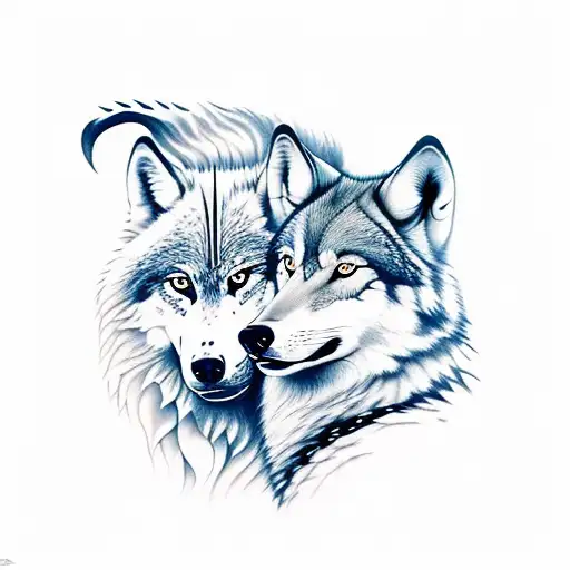 Wild Wolf And Wolf Cub