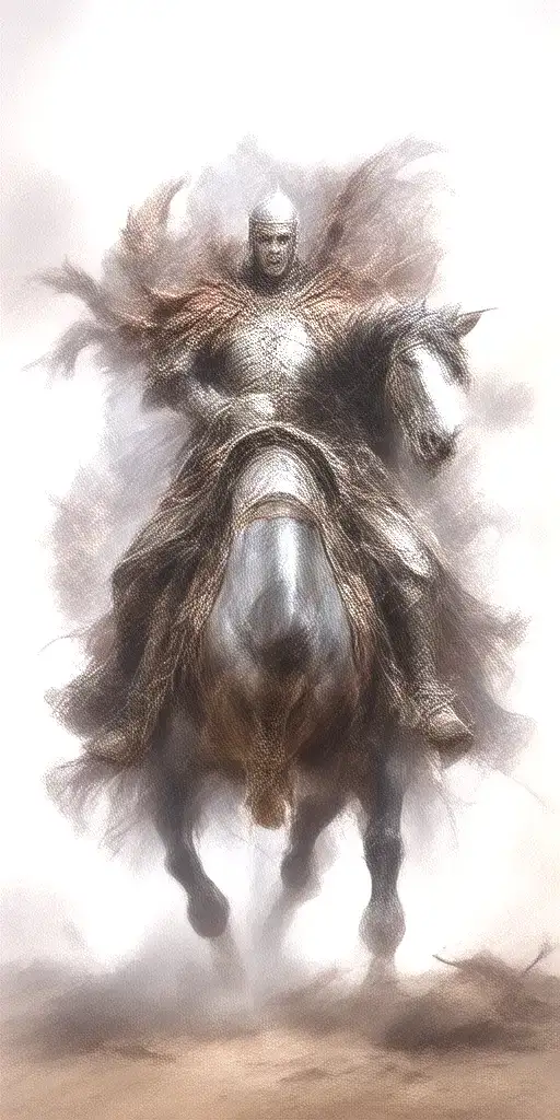 Knight Riding A Horse With Demons Chasing