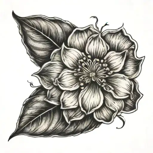 Large Flower With Leaves Growing