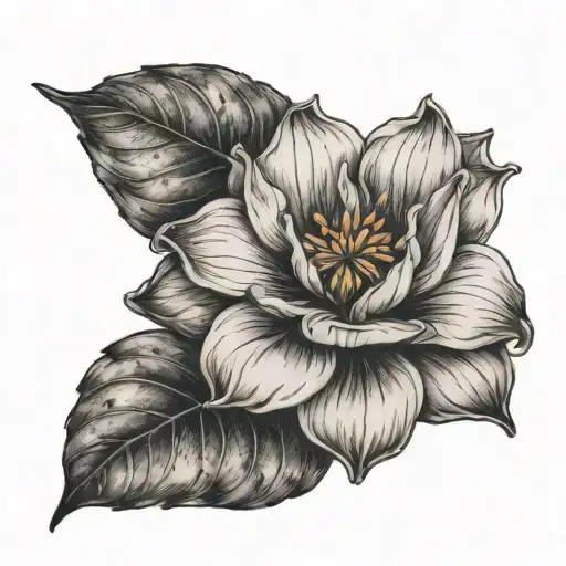 Large Flower With Leaves Growing