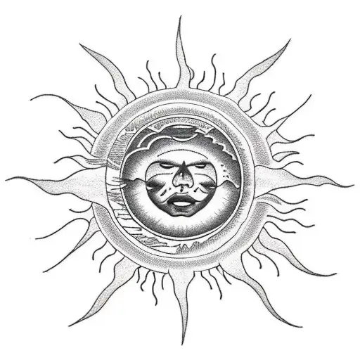 A Sun With A River And A Text Written Ci