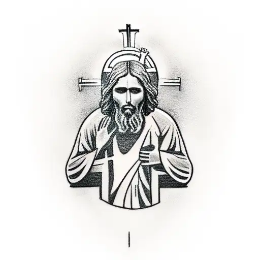 Man In Front Of The Cross And Face Jesus