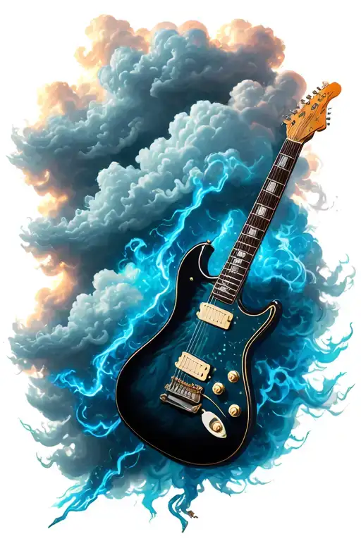 Electric Guitar Transforming Into Clouds Floating
