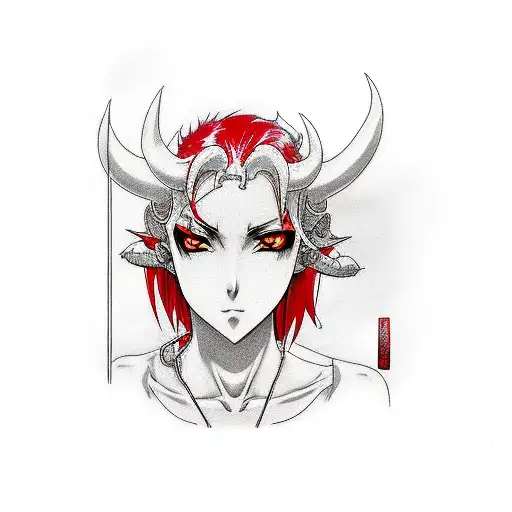 Anime Succubus With Red Horns In A Portrait