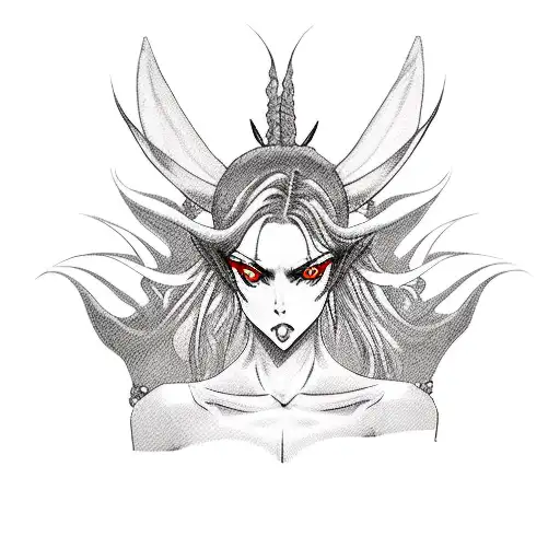 Sexy Anime Succubus With Red Horns In A Portrait